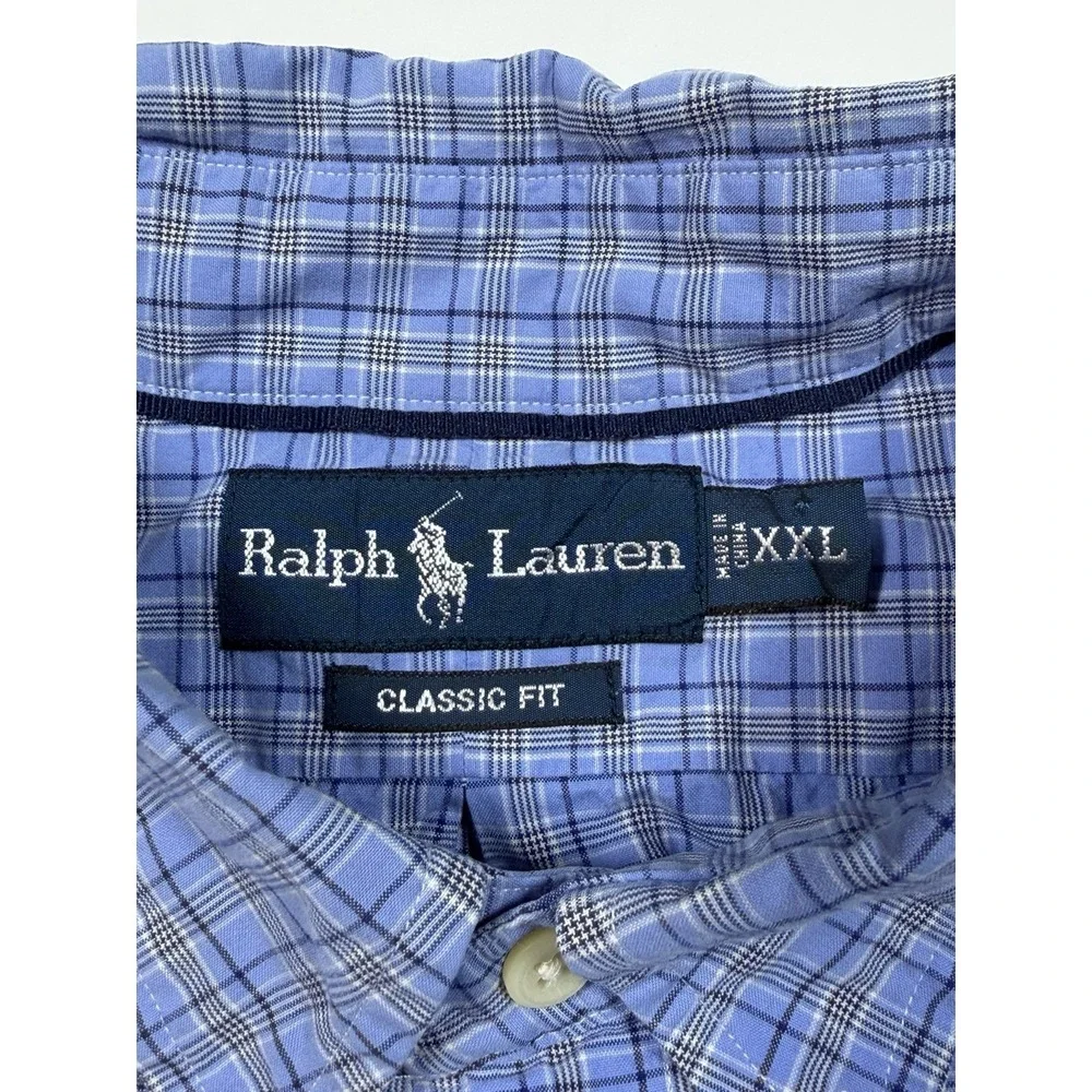 Ralph Lauren Button Down Shirt Mens Size 2XL Classic Fit Blue White Check